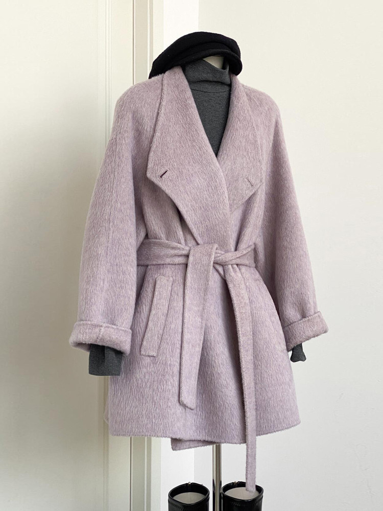 羊毛大衣双面呢2026年春季新款高级感毛呢外套小个子韩系系带