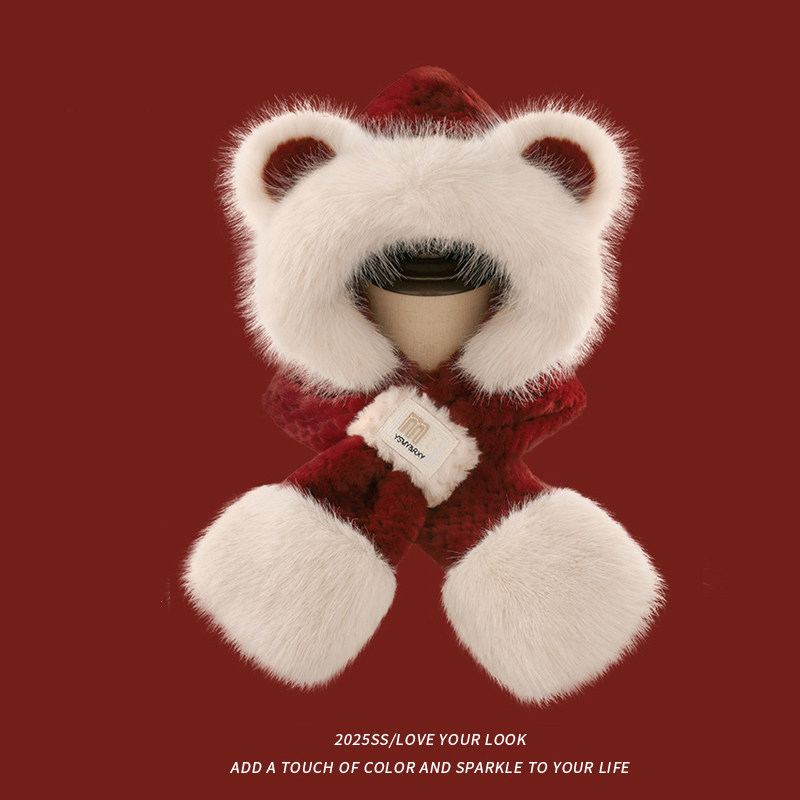 可爱儿童帽子围巾一体秋冬季加绒厚防寒女童男孩宝宝保暖围脖